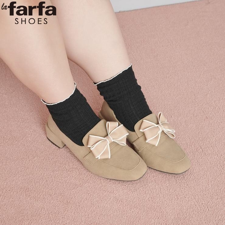 レディース 2リボン使いヒールパンプス（la farfa SHOES【24.5～26.5