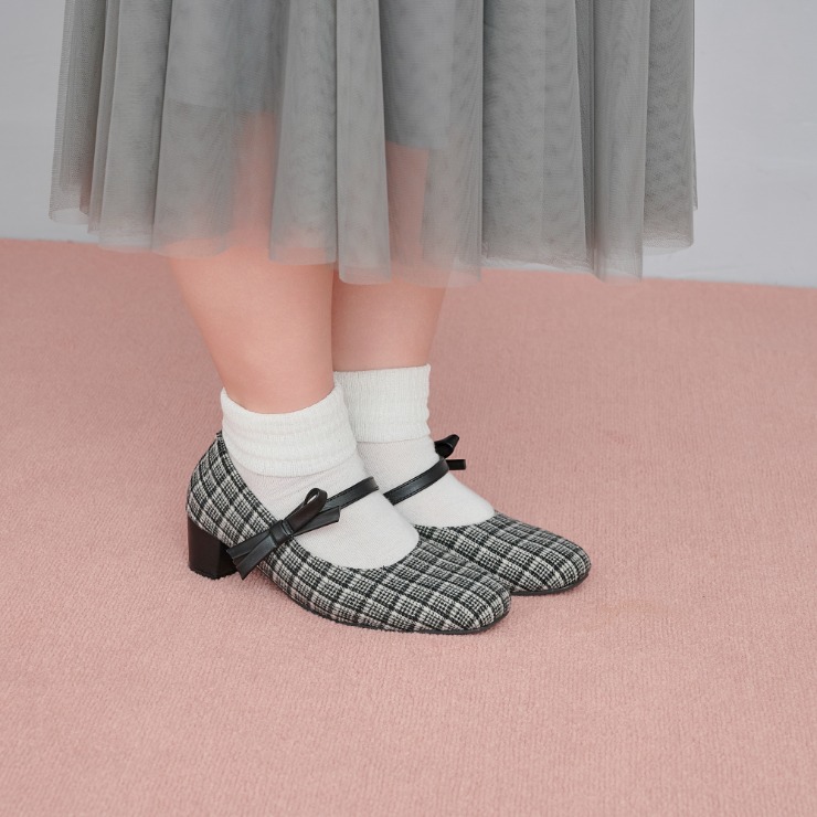 レディース 1ベルトサイドリボンパンプス（la farfa SHOES【24.5～26.5