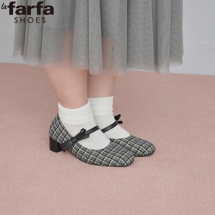 レディース 1ベルトサイドリボンパンプス（la farfa SHOES【24.5～26.5