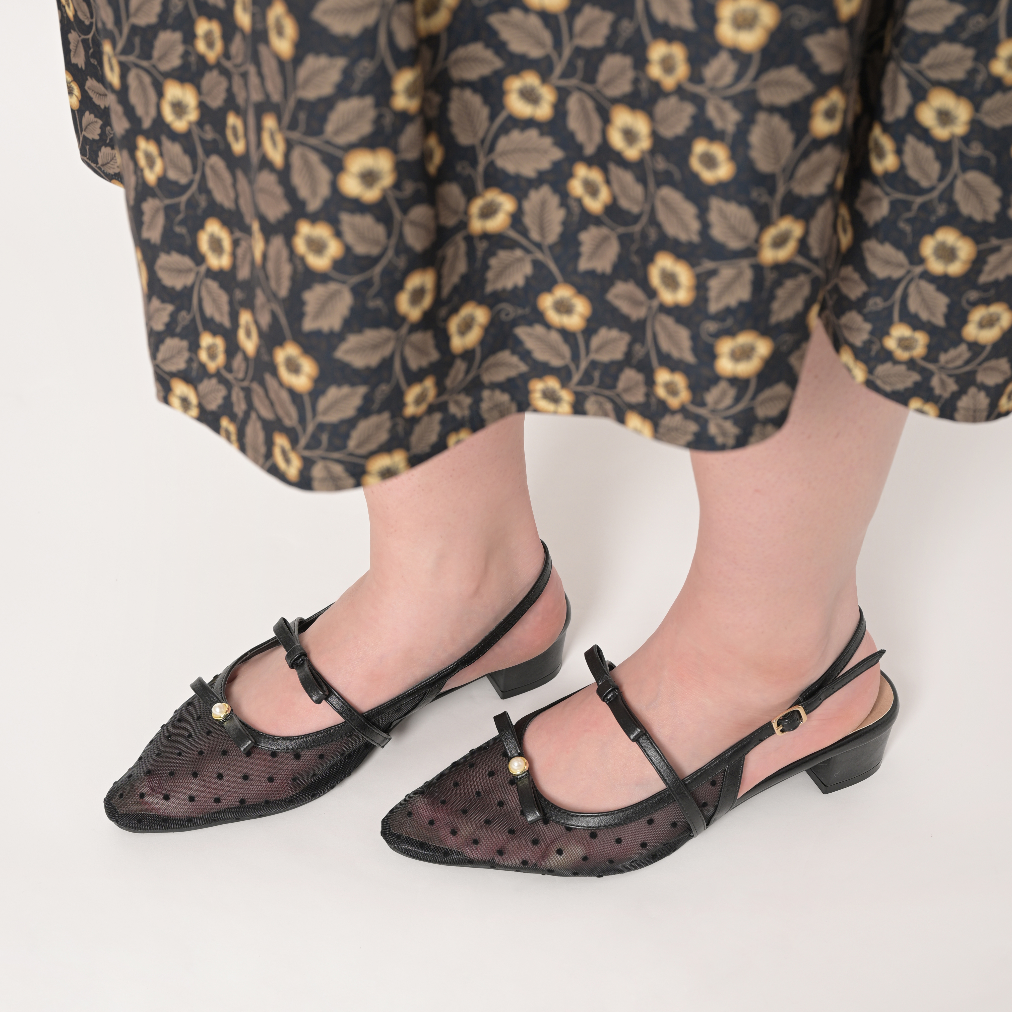 レディース バックバンドWリボンミュールサンダル（la farfa SHOES【M+