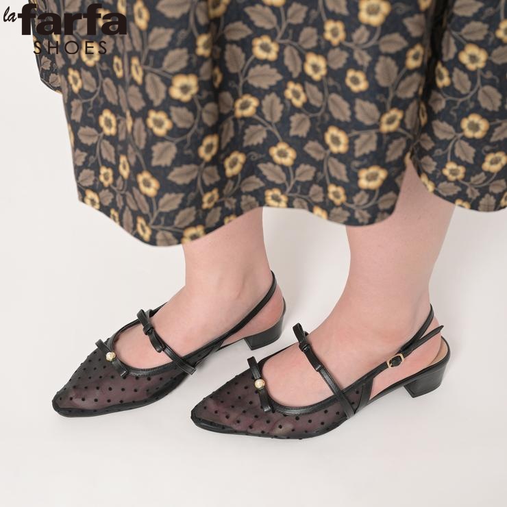 レディース バックバンドWリボンミュールサンダル（la farfa SHOES【M+