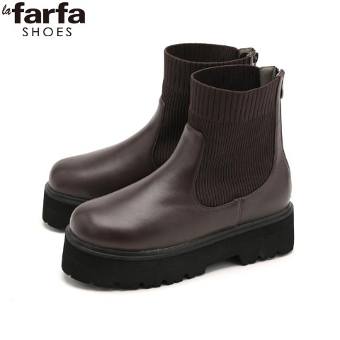 レディース　ニット切替ショートブーツ（la farfa SHOES)