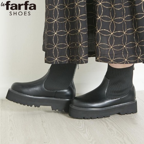 レディース　ニット切替ショートブーツ（la farfa SHOES)