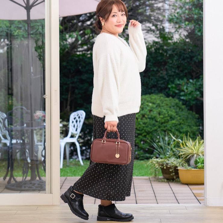 レディース ニット切替ビジューショートブーツ（Hina Style mellow