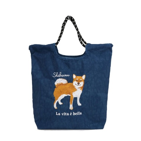 アニマル刺しゅうコードトートバッグ（シバイヌ）