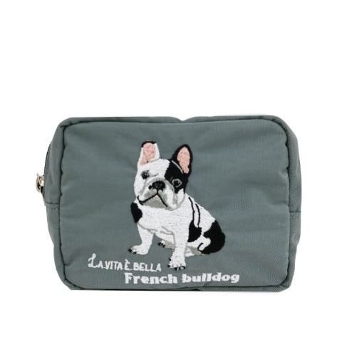 アニマル刺しゅうポーチ（ブルドッグ）