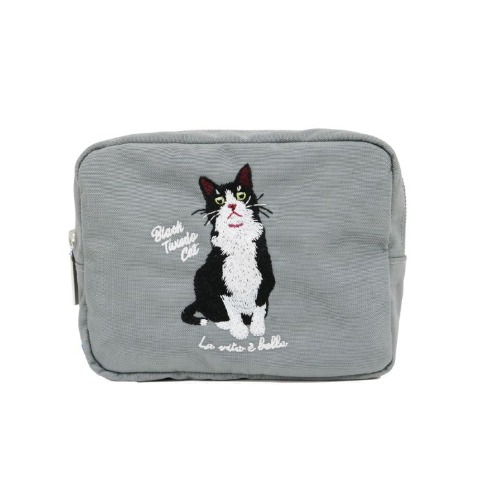 アニマル刺しゅうポーチ（ハチワレ）